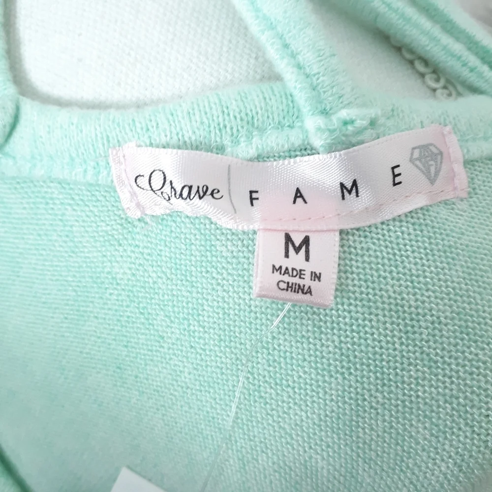Crave Fame Tie Front Top M Lattice Back Mint Green 905 - Picture 5 of 7